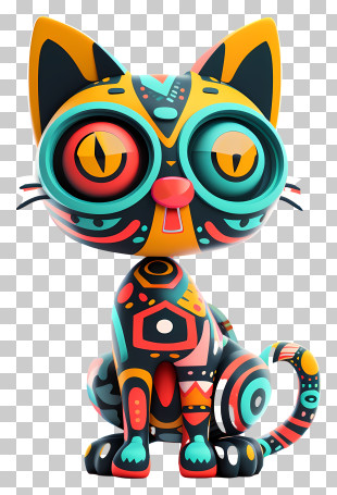 Fanciful Cat - Colorful Patterned Cat PNG
