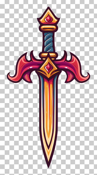 Sword - Decorative Sword With Red Accents PNG