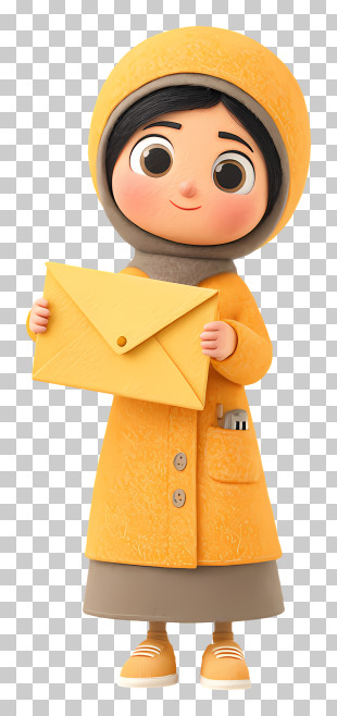 Muslim Girl Holding Envelope - Girl In Yellow Coat With Envelope PNG