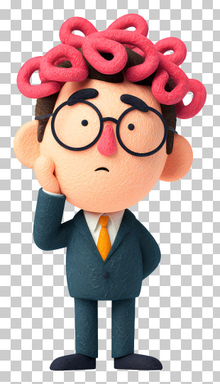 Businessman Overthinking With Mess Head - Man With Brain Illustration PNG