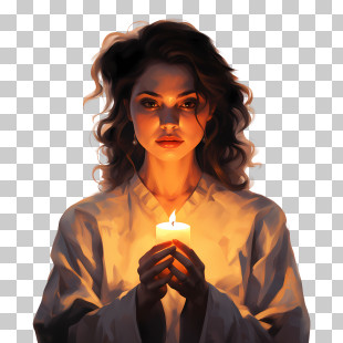 Commemorate With Candle - Woman Holding Candle In Reflective Mood PNG