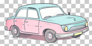 Cartoon Car - Retro Style Pink And Blue Vintage Car Illustration PNG
