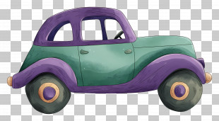 Cartoon Car - Vintage Green Car In Hand-Drawn Art Style PNG