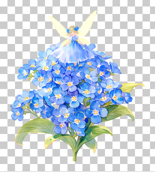 Tiny Fairy On Blue Flowers PNG