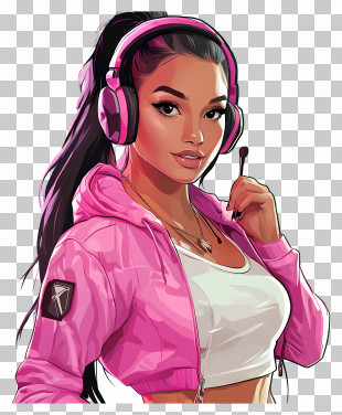 Ariana Grande - Girl With Pink Headset In Cartoon Style PNG