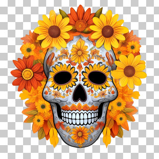 Dia De Los Muertos
 - Floral Sugar Skull With Marigolds For Day Of The Dead PNG