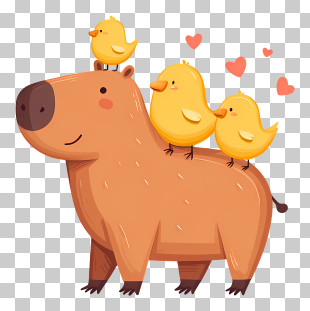 Cute Capybara - Capybara With Chicks And Hearts PNG