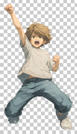 Excited Fist Pump - Anime Boy Jumping With Excitement PNG