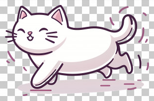 Cute Cat - White Cartoon Cat Running PNG