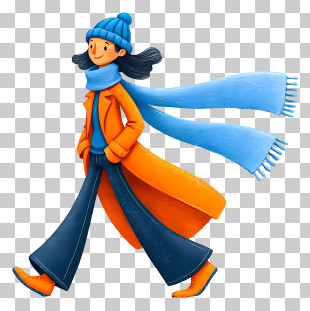 Cartoon Woman Walking - Woman Walking In Orange Coat PNG