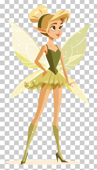 Tinkerbell Fairy - Cartoon Fairy With Green Dress And Wings PNG