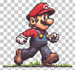 Walking 8 Bit Mario - Pixel Art Of A Walking Gaming Character PNG