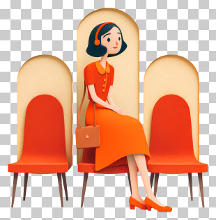 Girl In Waiting Area - Woman In Orange Dress Sitting PNG