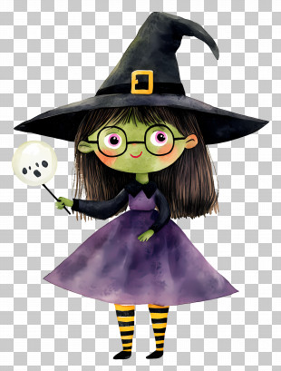 Halloween Kids - Single Witch With Wand PNG