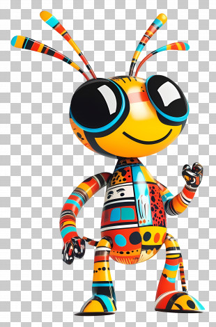 Cartoon Ant - Colorful Robot Character With Antenna PNG