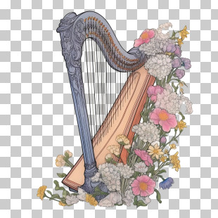 Harp - Ornate Harp Decorated With Flowers PNG