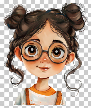 Cartoon Girl - Cute Girl With Glasses And Hair Buns PNG