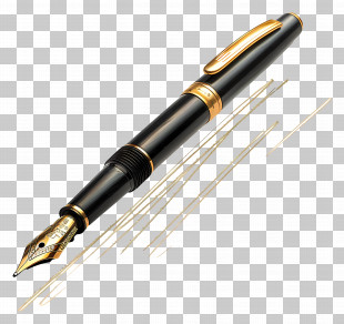 Pen Pal - Elegant Black Fountain Pen With Gold Detail PNG