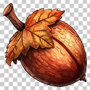 Autumn Acorn Walnut Nuts Leaves Oval PNG