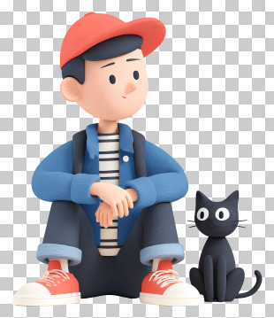 Boy Waiting With Cat - Boy Sitting With Cat PNG