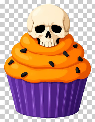 Halloween Cupcake - Skull-topped Halloween Cupcake PNG
