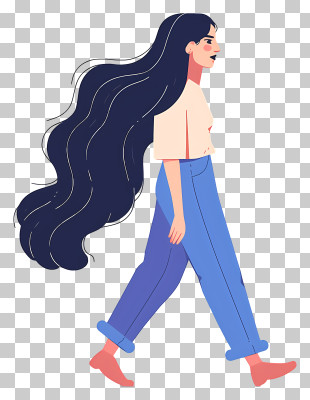 Wind Blown Hair - Casual Walking Woman With Long Hair PNG