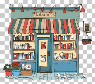 Bookstore - Illustrated Bookstore With Vibrant Frontage PNG
