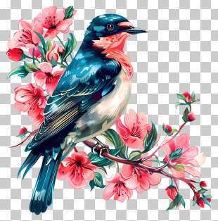 World Migratory Bird Day - Beautiful Bird On Flowering Branch PNG