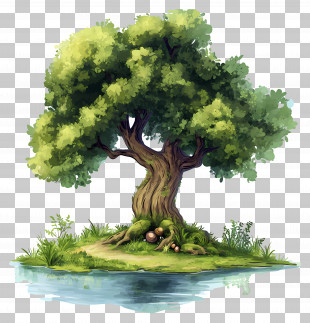 Dense Trees - Scenic Tree By A Pond Watercolor PNG