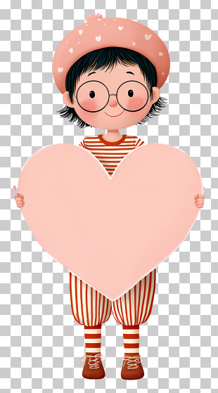 Cute Kid Holding Giant Pink Heart PNG