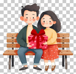 Couple On Bench Sharing Gift PNG