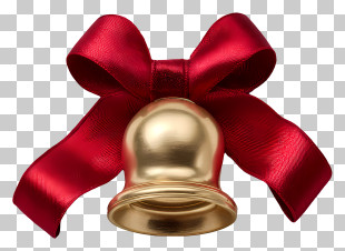 Golden Jingle Bell - Golden Bell With Red Bow PNG