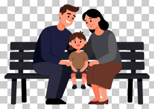 Family On Park Bench PNG