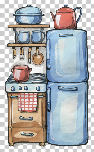 Watercolor Illustration - Cozy Kitchen Setup PNG