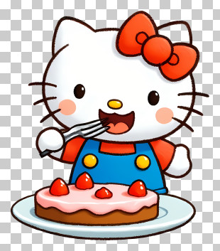 Hello Kitty Eating - Hello Kitty Eating Cake PNG