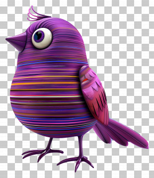 Purple Bird - Whimsical Purple Striped Bird PNG