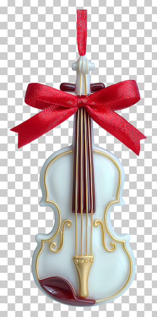 Violin Ornament - White Violin Ornament With Red Bow PNG