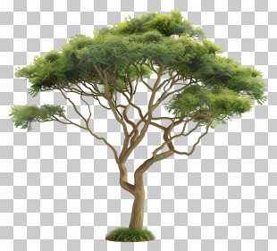 3d Acacia Tree - Tall Green Tree With Layered Branch Design PNG
