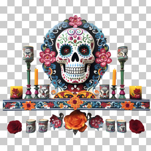 Ofrenda - Colorful Decorative Skull For Day Of The Dead PNG