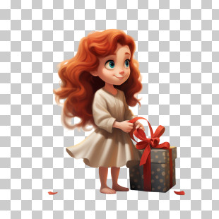 Bow Day - Red-Haired Girl Holding A Gift PNG