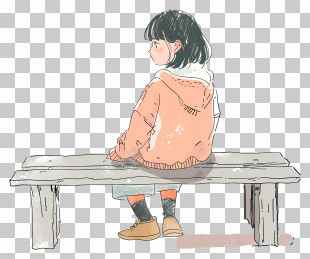Girl On Bench - Girl Sitting On A Bench PNG