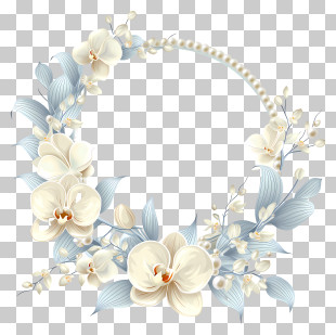 Elegant Cream Orchid Pearl Wreath PNG