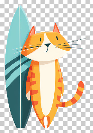 Cat With Surfboard - Surfing Cat With A Surfboard PNG