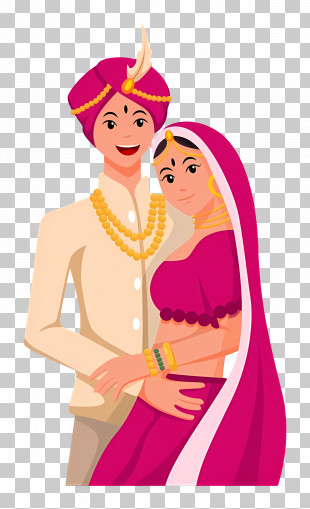 Indian Wedding Couple - Happy Couple In Traditional Attire PNG