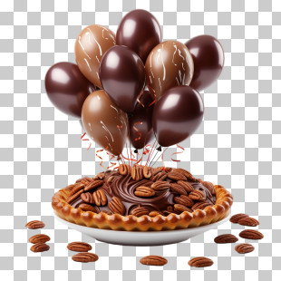 National Chocolate Pecan Pie Day - Chocolate Pecan Pie Decorated With Balloons PNG