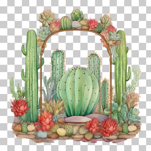 Succulent - Green Cactus With Succulents Illustration PNG