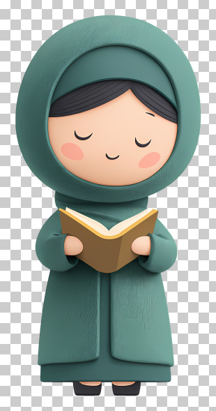 Hijab Girl Reciting Quran - Green Hooded Figure Reading A Book PNG