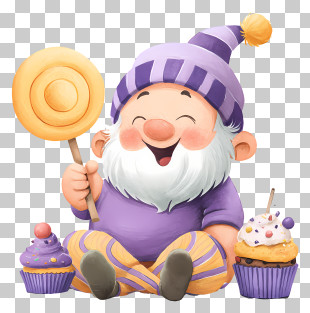 Cartoon Dwarf Holding Lollipop - Cute Gnome With Lollipop And Cupcakes PNG