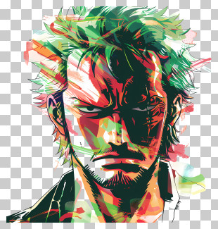 One Piece Roronoa Zoro - Colorful Anime Character Portrait PNG