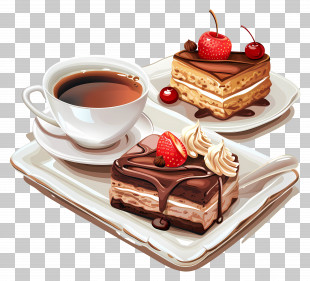 Tray - Coffee With Chocolate Cake And Strawberries PNG